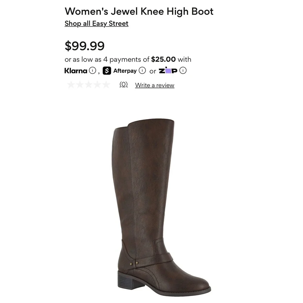 Easy Street Jewel Knee High Boots Womens Sz 8.5M Brown Strap Detail Side Zip NEW